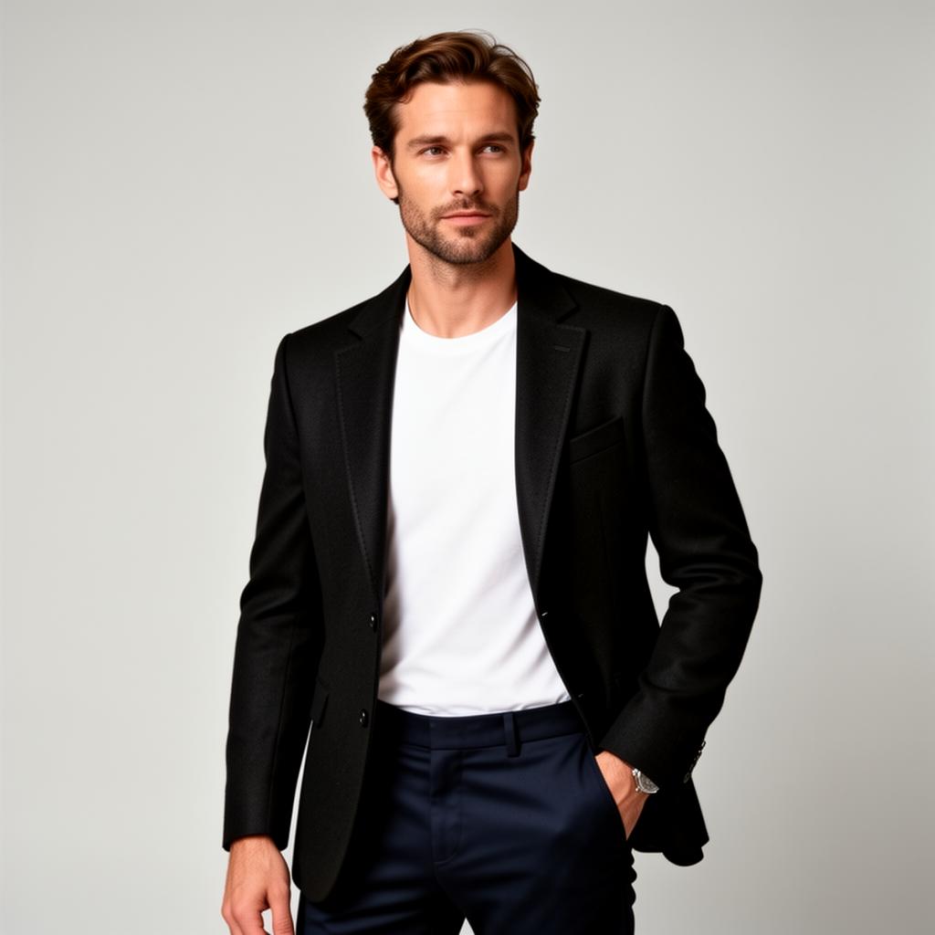AI model wearing Black wool blazer